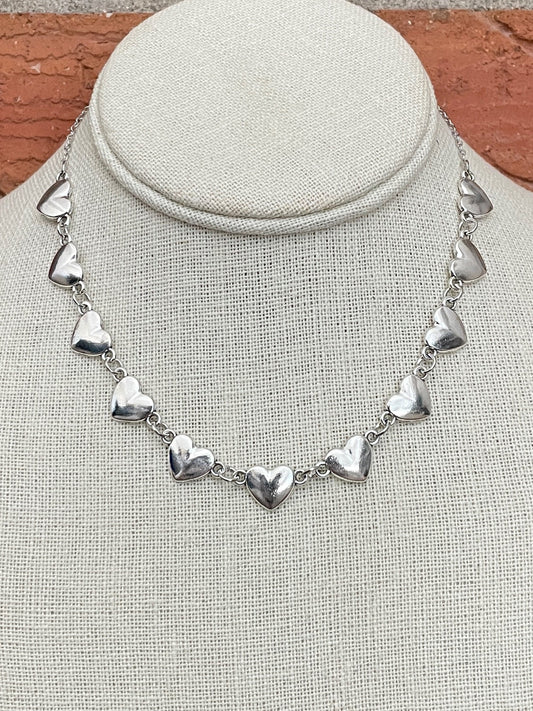 Silver Heart Choker Necklace