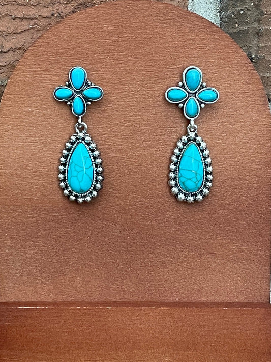 Faux Turquoise Cluster Teardrop Earrings
