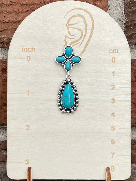 Faux Turquoise Cluster Teardrop Earrings