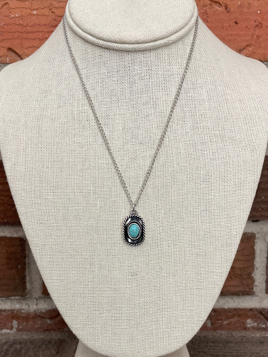 Faux Turquoise Cowboy Hat Necklace