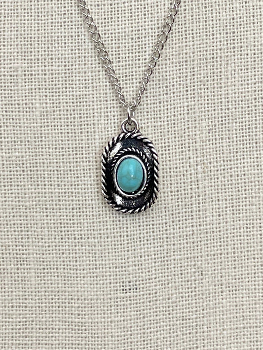 Faux Turquoise Cowboy Hat Necklace