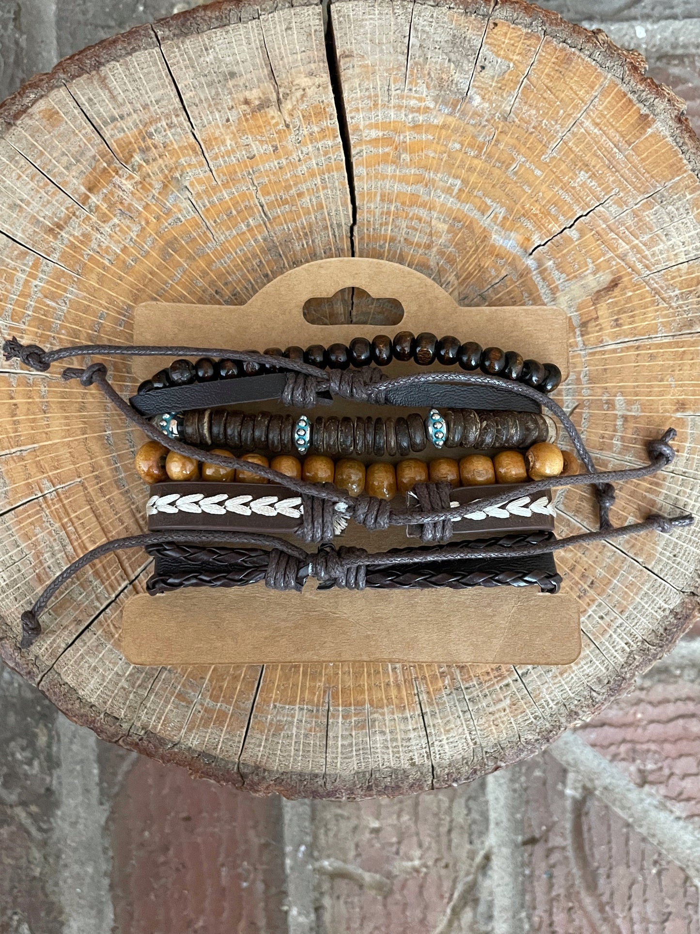 Faux Leather Bracelet Set with Turquoise Heart