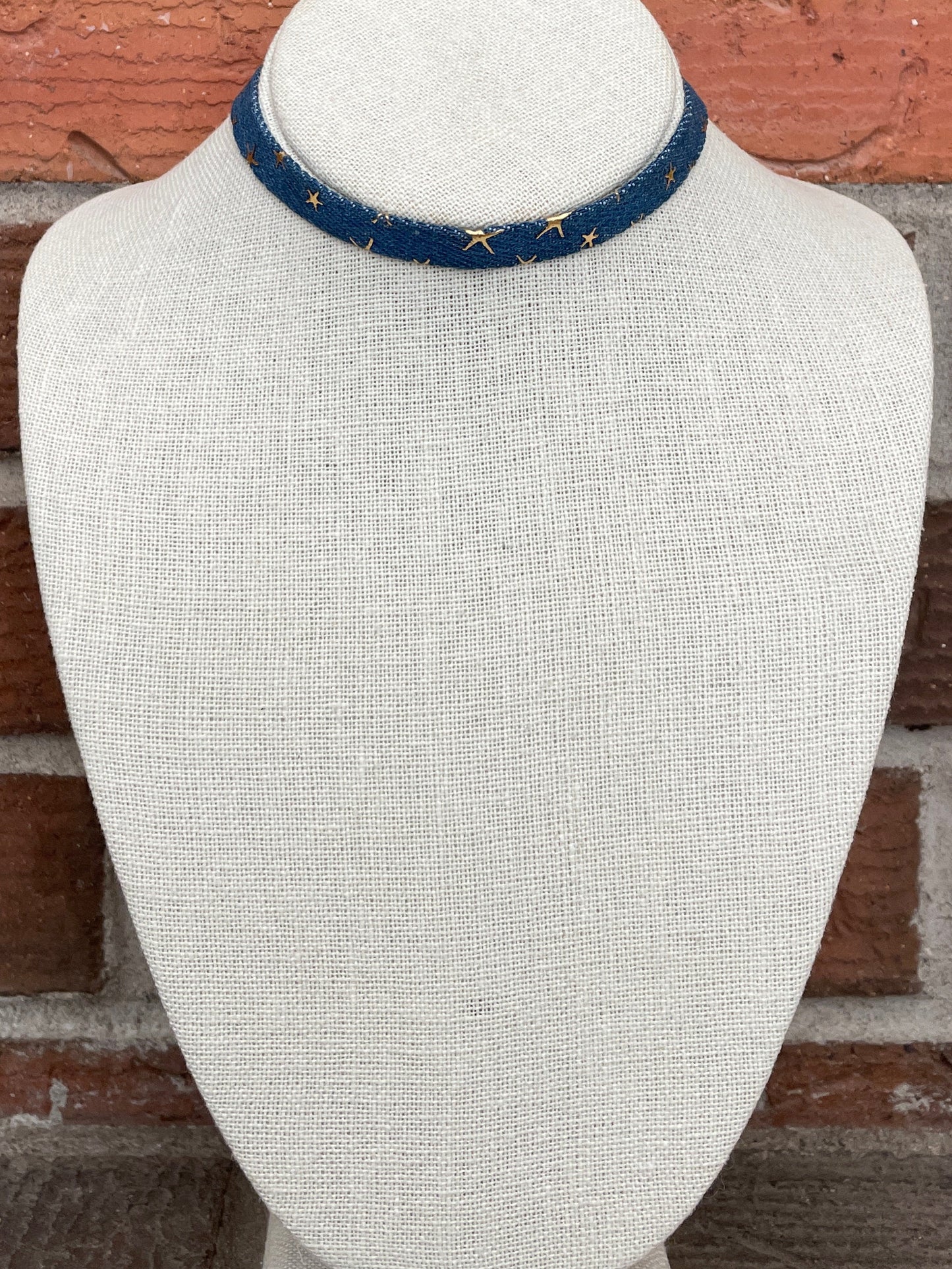 Dark Wash Denim Choker Necklace with Stars