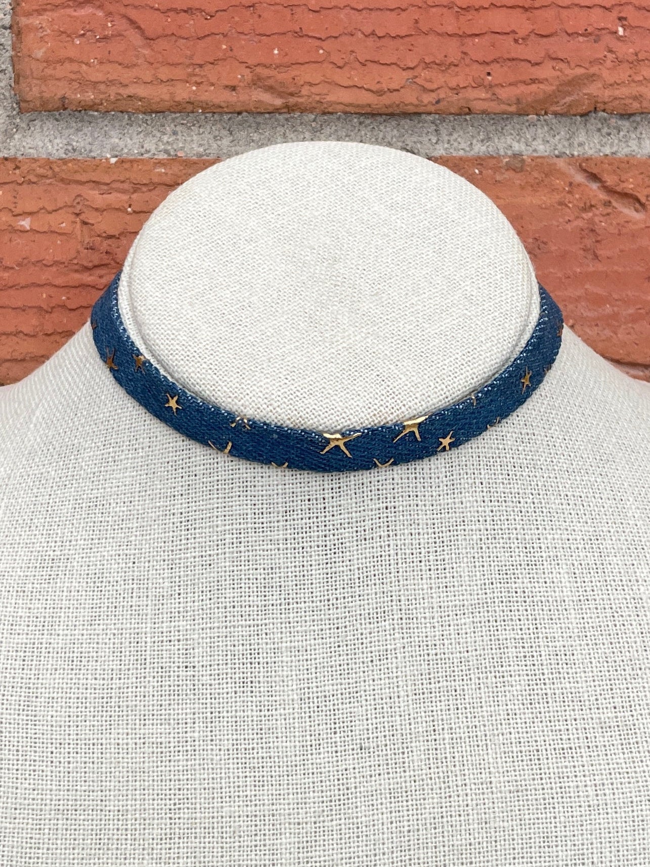 Dark Wash Denim Choker Necklace with Stars