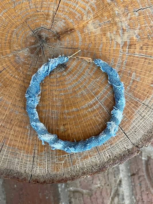 Distressed Denim Hoop Earrings