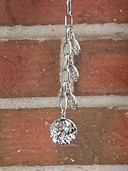Paperclip Chain Lariat Necklace with Coin Pendants