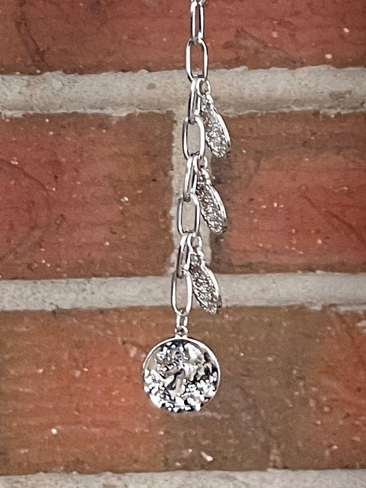 Paperclip Chain Lariat Necklace with Coin Pendants