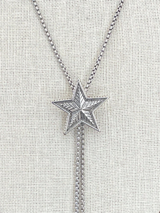 Silver Star Bolo Lariat Necklace