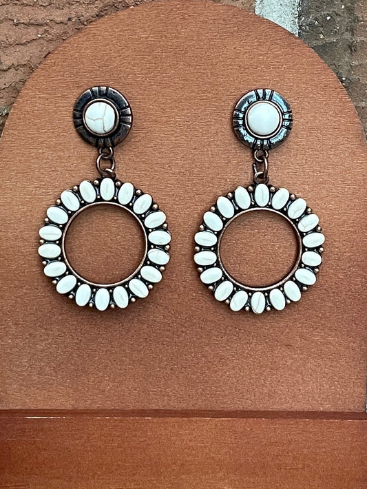 Faux White Buffalo Circle Cluster Earrings