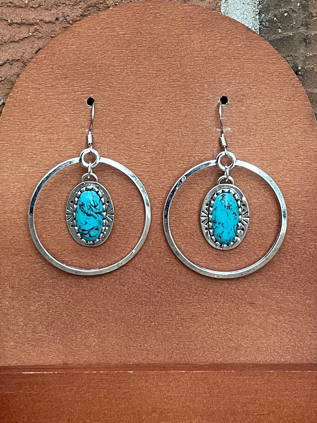 Hoop Dangle Earrings with Faux Turquoise