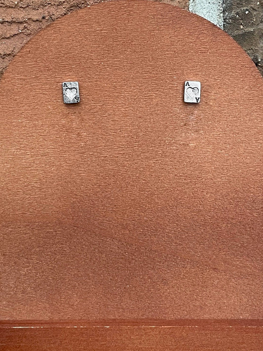 Mini Ace of Hearts Playing Card Stud Earrings