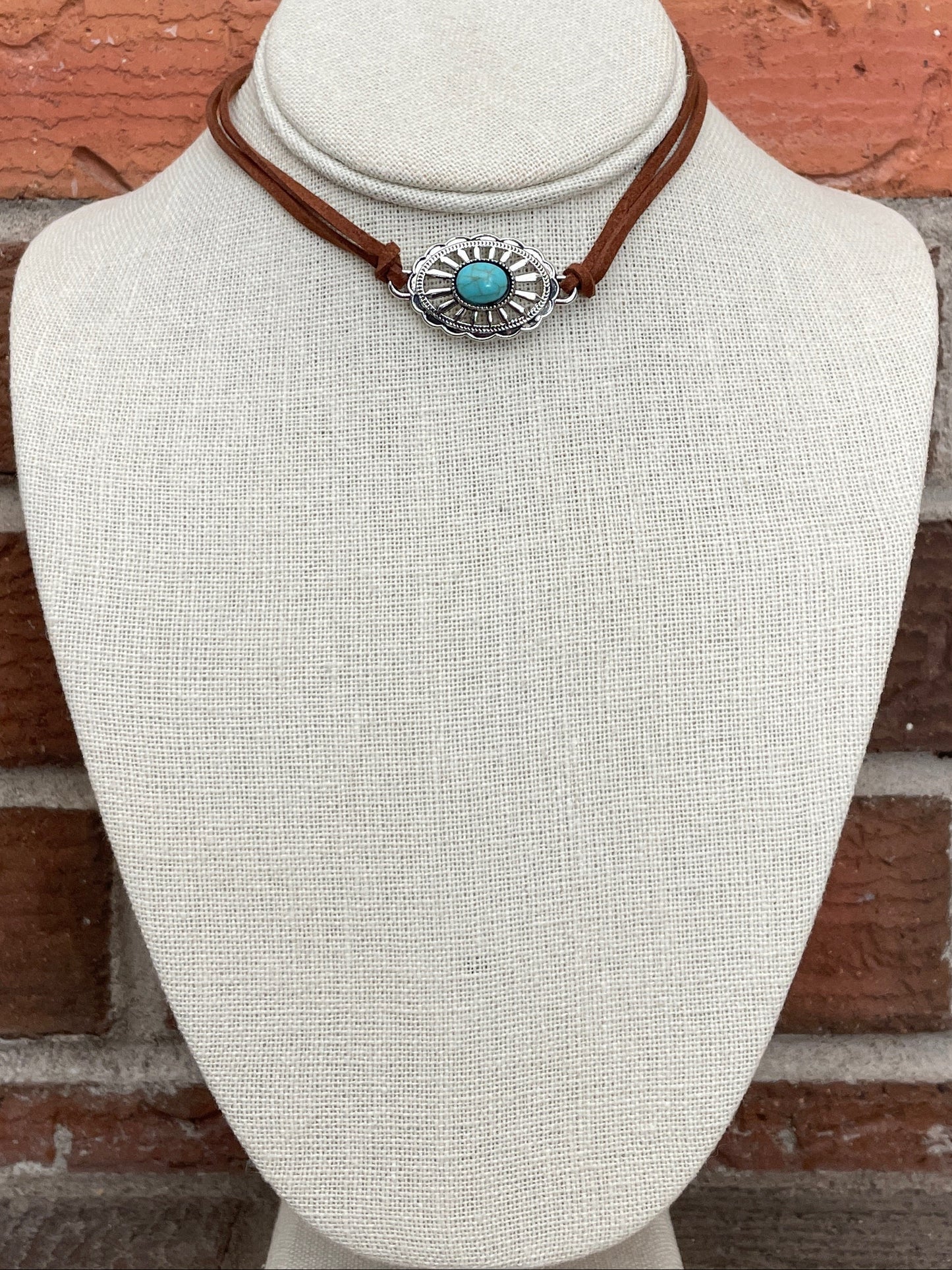 Fringe Steer Skull & Cutout Concho Necklace Set with Turquoise