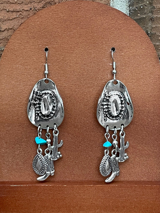 Cowboy Hat Earrings with Western Charms