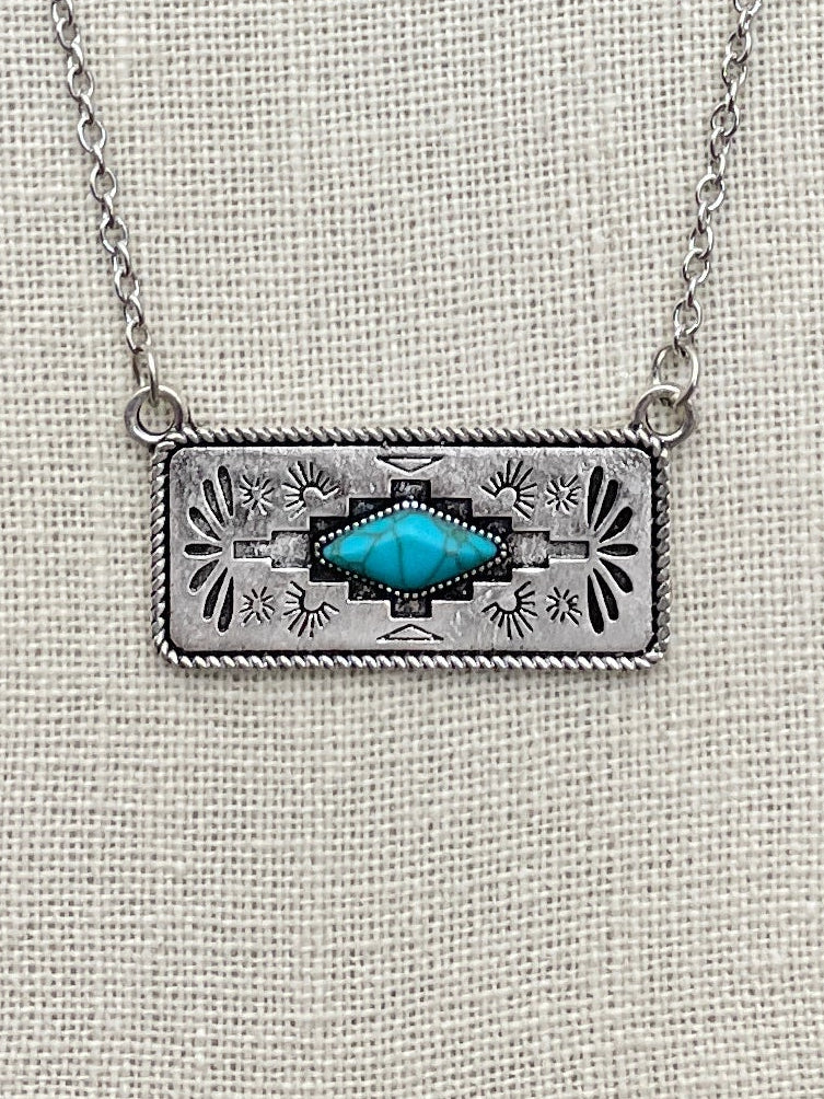 Aztec Pattern Bar Necklace with Turquoise