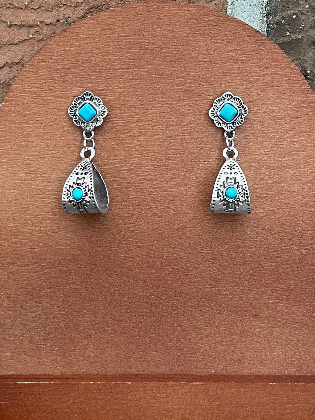 Aztec Pattern Sling Earrings with Turquoise