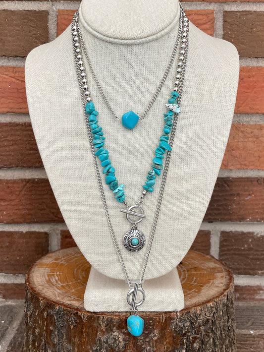 Aztec Pendant Necklace Set with Faux Turquoise