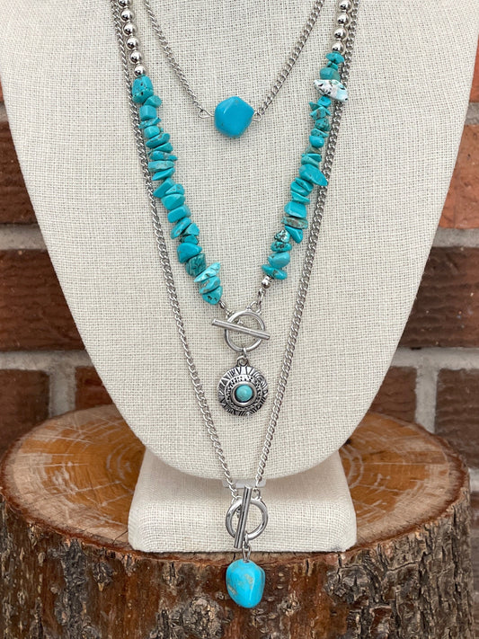 Aztec Pendant Necklace Set with Faux Turquoise