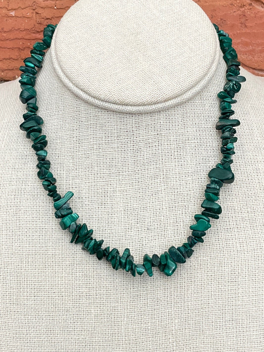 Natural Stone Chip Bead Necklace - Faux Malachite