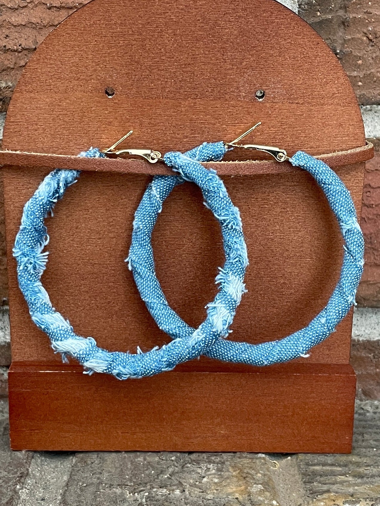 Distressed Denim Hoop Earrings