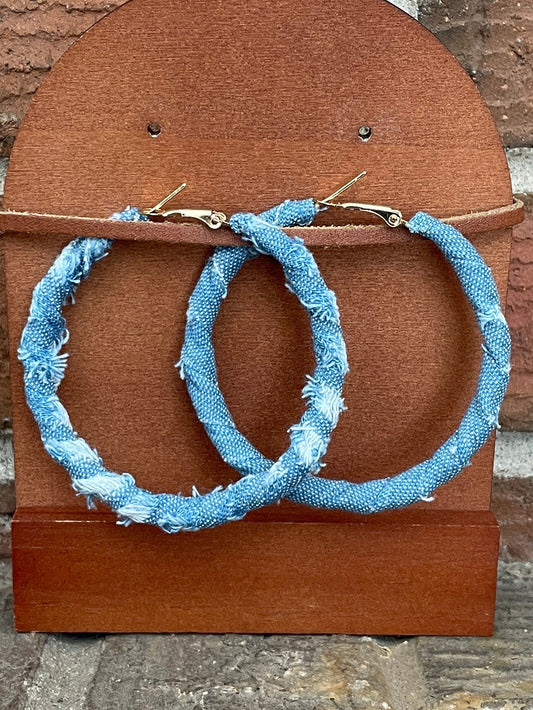 Distressed Denim Hoop Earrings