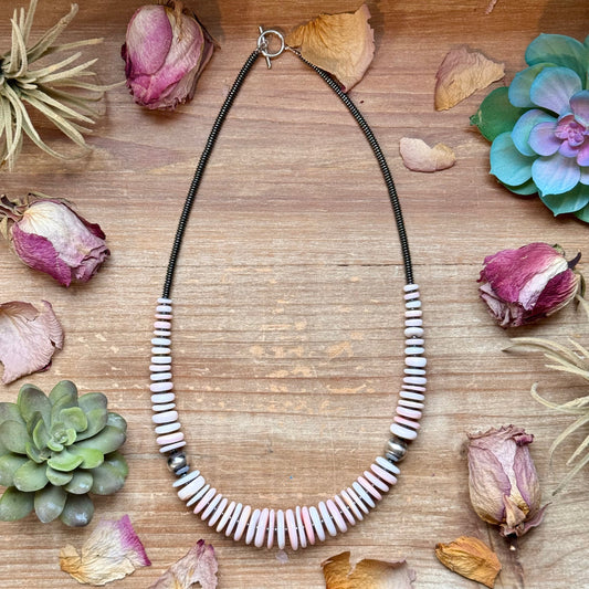 Pink Conch & Black Hematite Necklace – 23.5” –