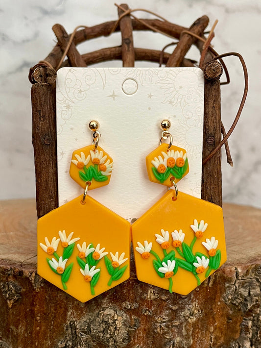 Handmade Polymer Clay Daisy Earrings