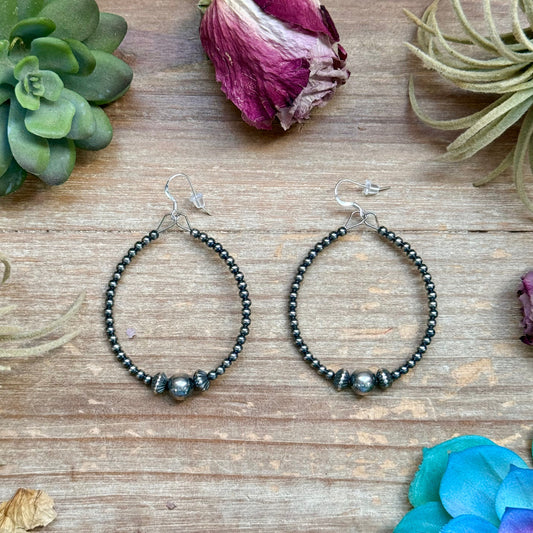 Sterling Silver Pearl Hoop Earrings - 8 mm in the middle