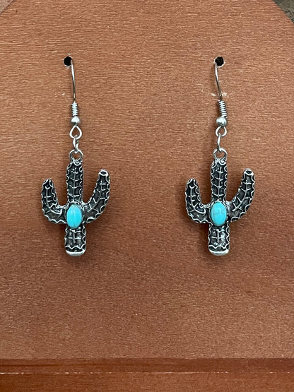 Saguaro Cactus Earrings with Faux Turquoise