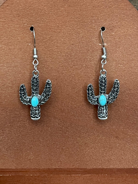 Saguaro Cactus Earrings with Faux Turquoise