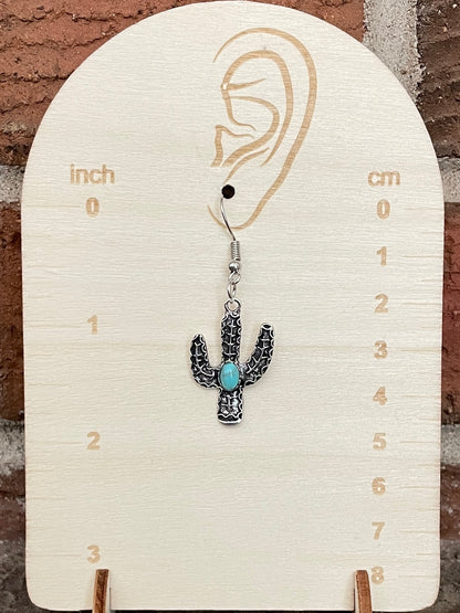 Saguaro Cactus Earrings with Faux Turquoise