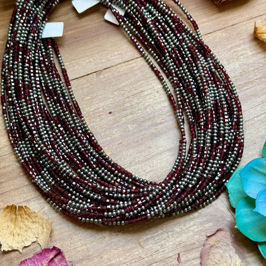 Dark Red Natural Garnet Necklace with Sterling Silver Pearls – 18.5”