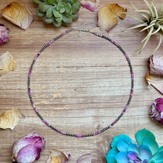 Natural Cubic Ruby Necklace with Sterling Silver Pearls – 19”