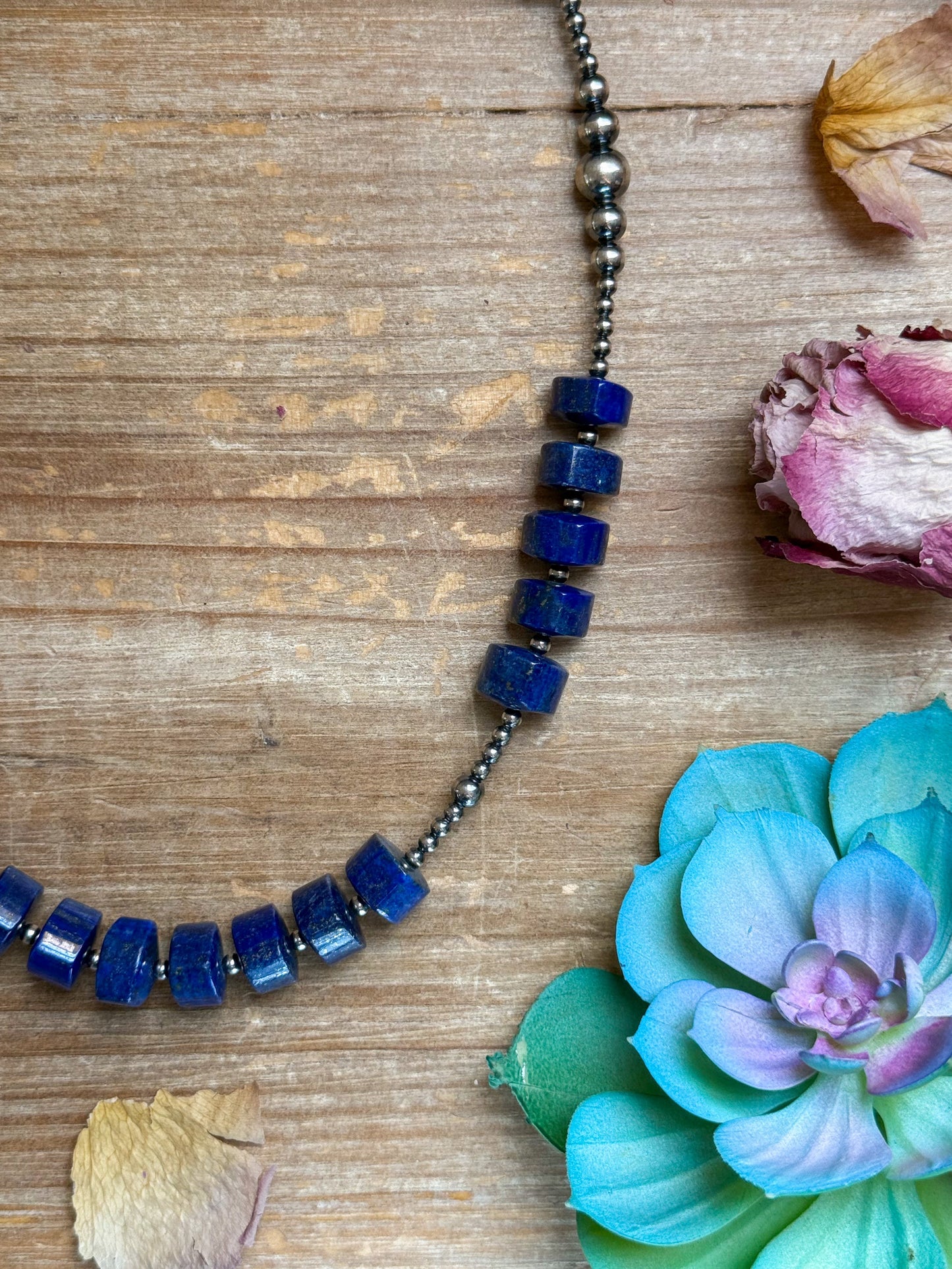 Sterling Silver Pearl & Lapis Necklace – 20”