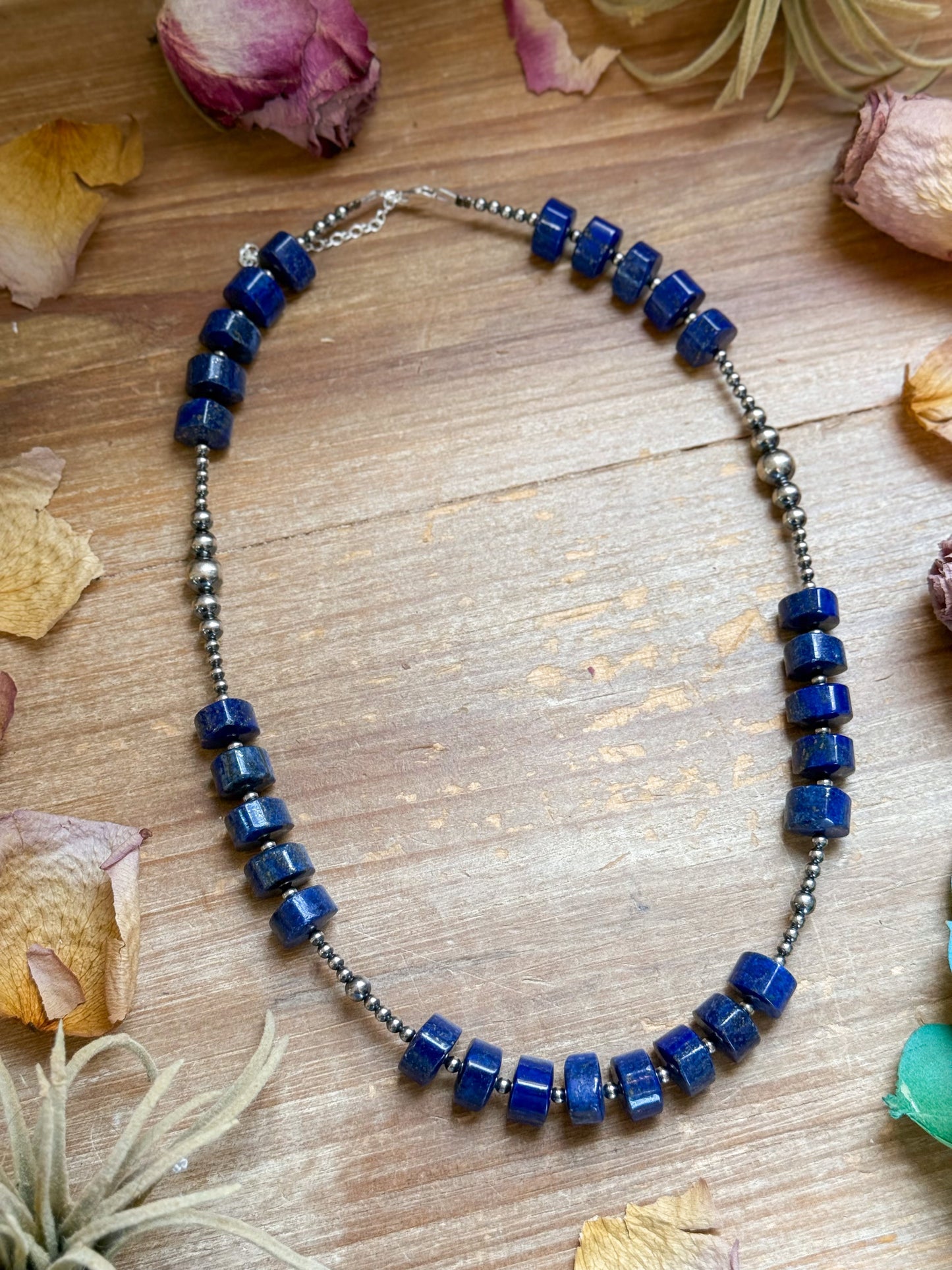 Sterling Silver Pearl & Lapis Necklace – 20”