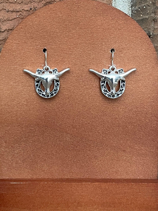 Longhorn and Filigree Horseshoe Earrings