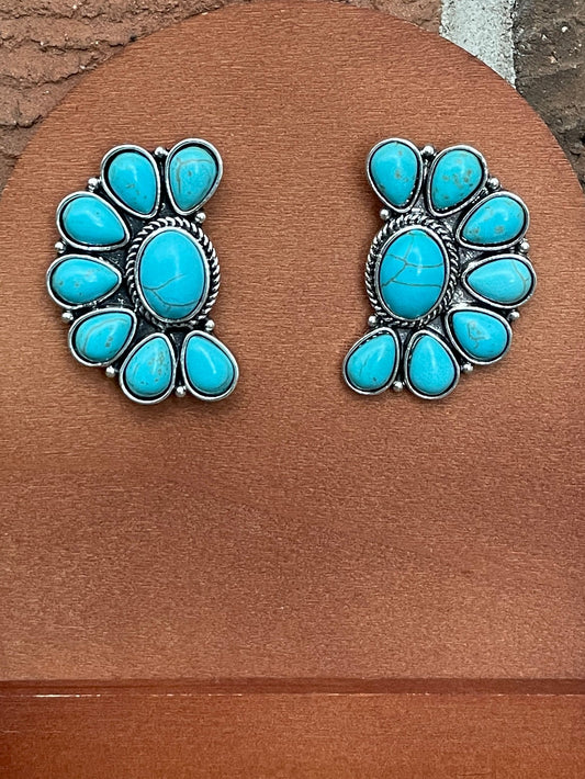 Faux Turquoise Half Cluster Earrings