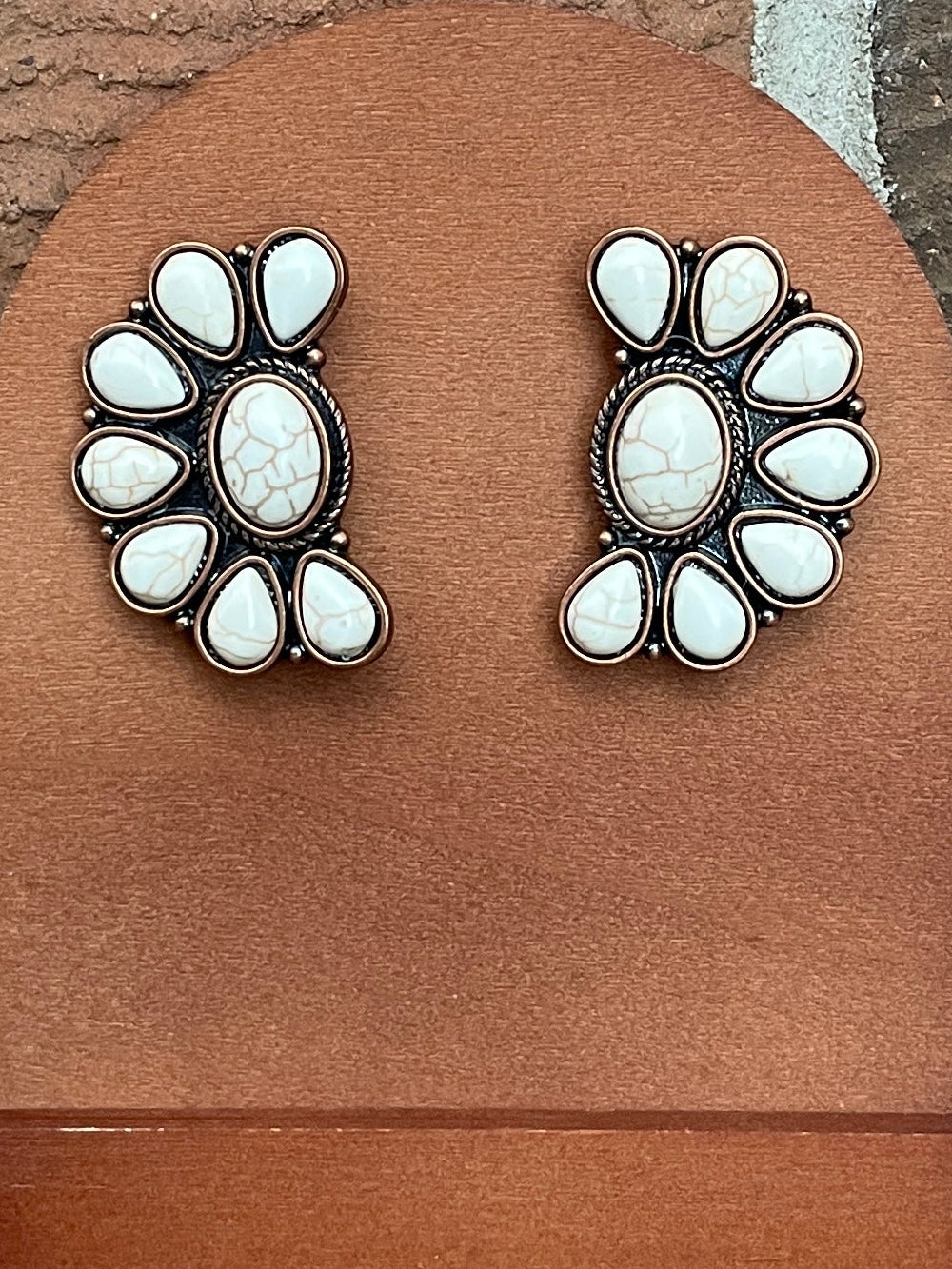 Faux White Buffalo Half Cluster Earrings