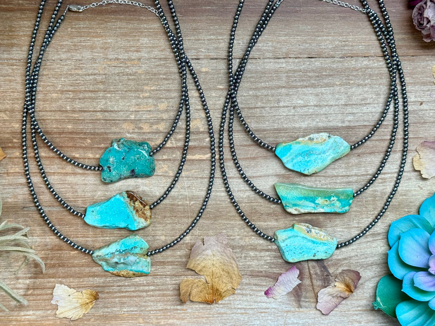 16” Flat Turquoise Necklace – Sterling Silver