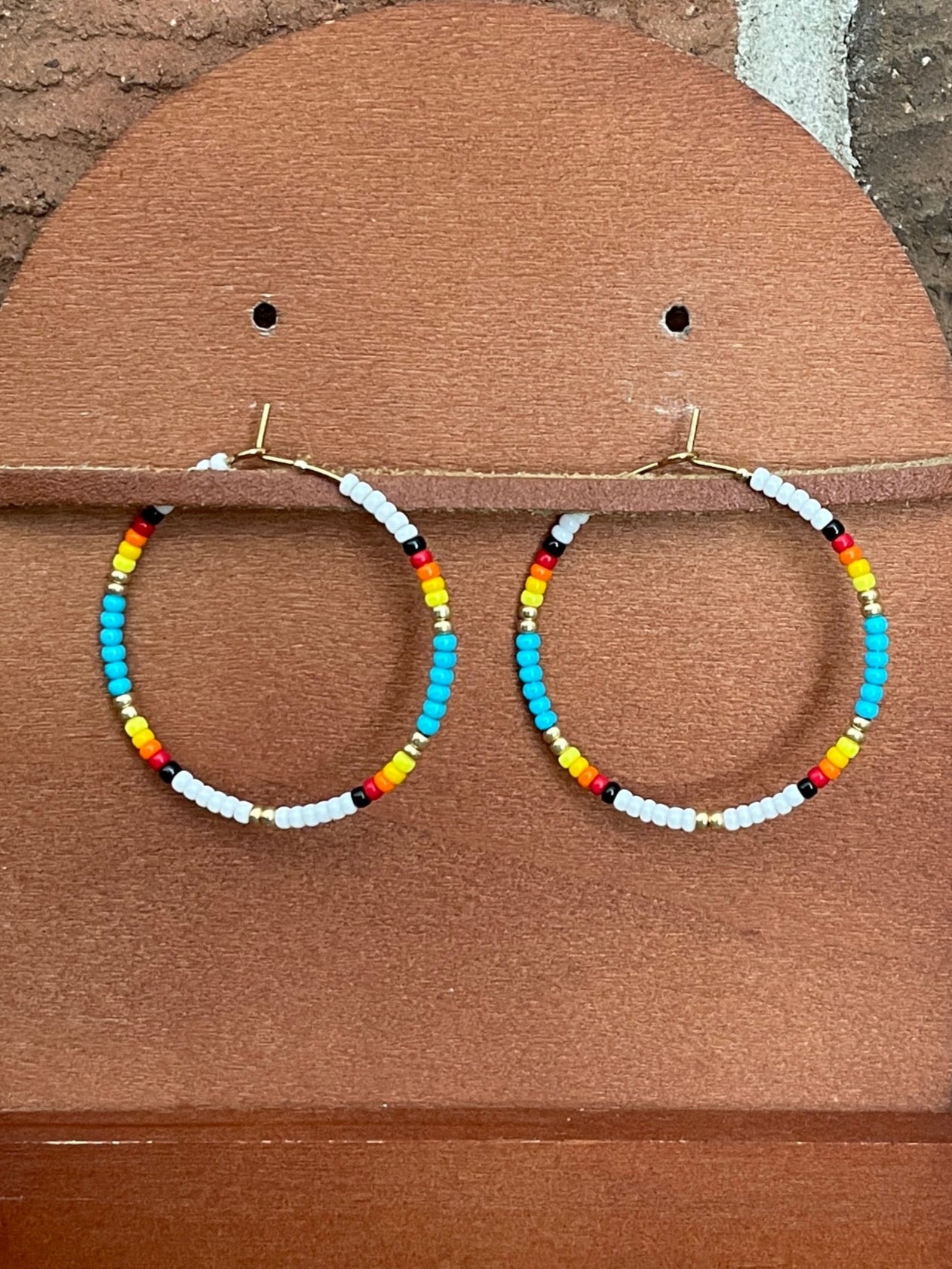 Southwestern Beaded Hoop Earrings - Turquoise & White