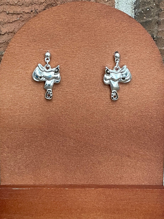 Silver Western Saddle Earrings