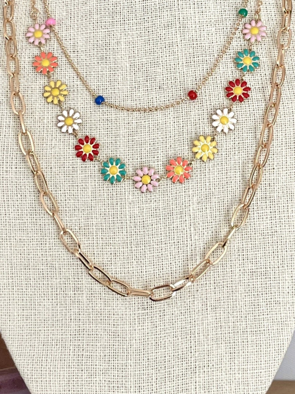 Layered Daisy Chain and Paperclip Necklace Set