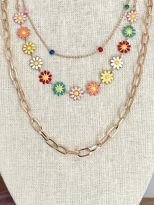 Layered Daisy Chain and Paperclip Necklace Set