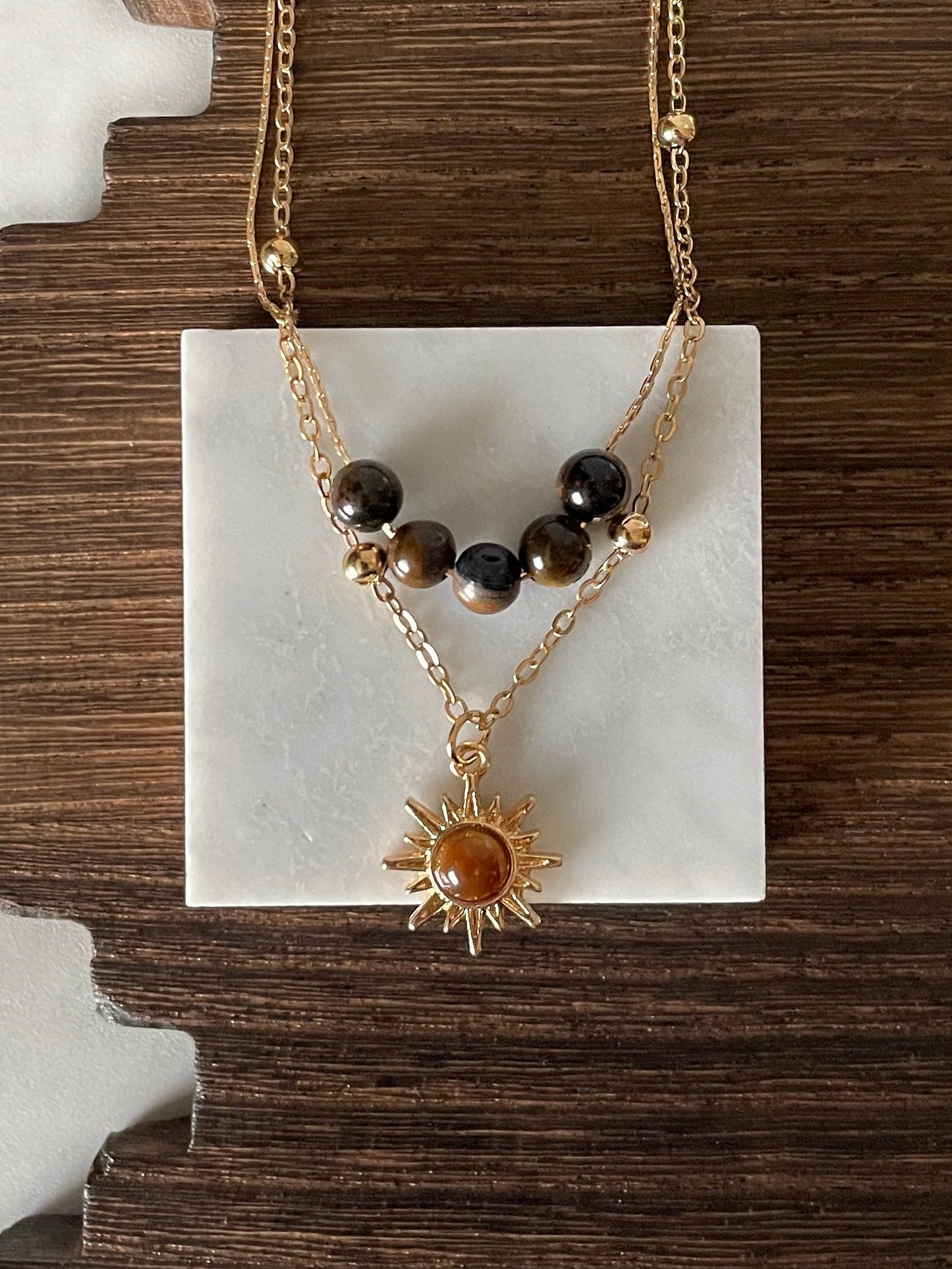 Layered Mocha Sunburst Necklace with Coffee Accents