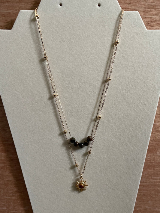 Layered Mocha Sunburst Necklace with Coffee Accents