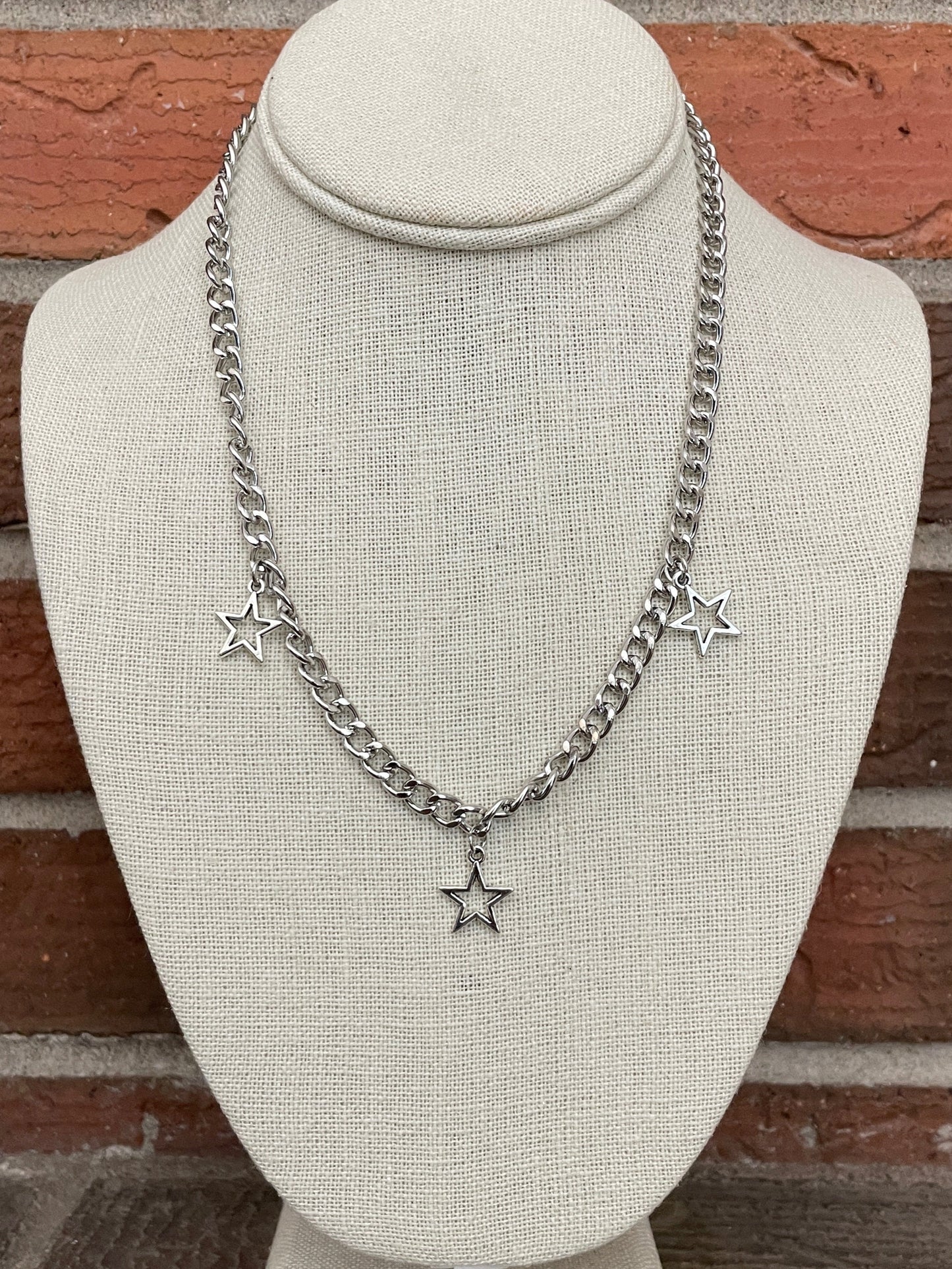 Layered Star Necklace Set with White Faux Pearl & Silver Beads