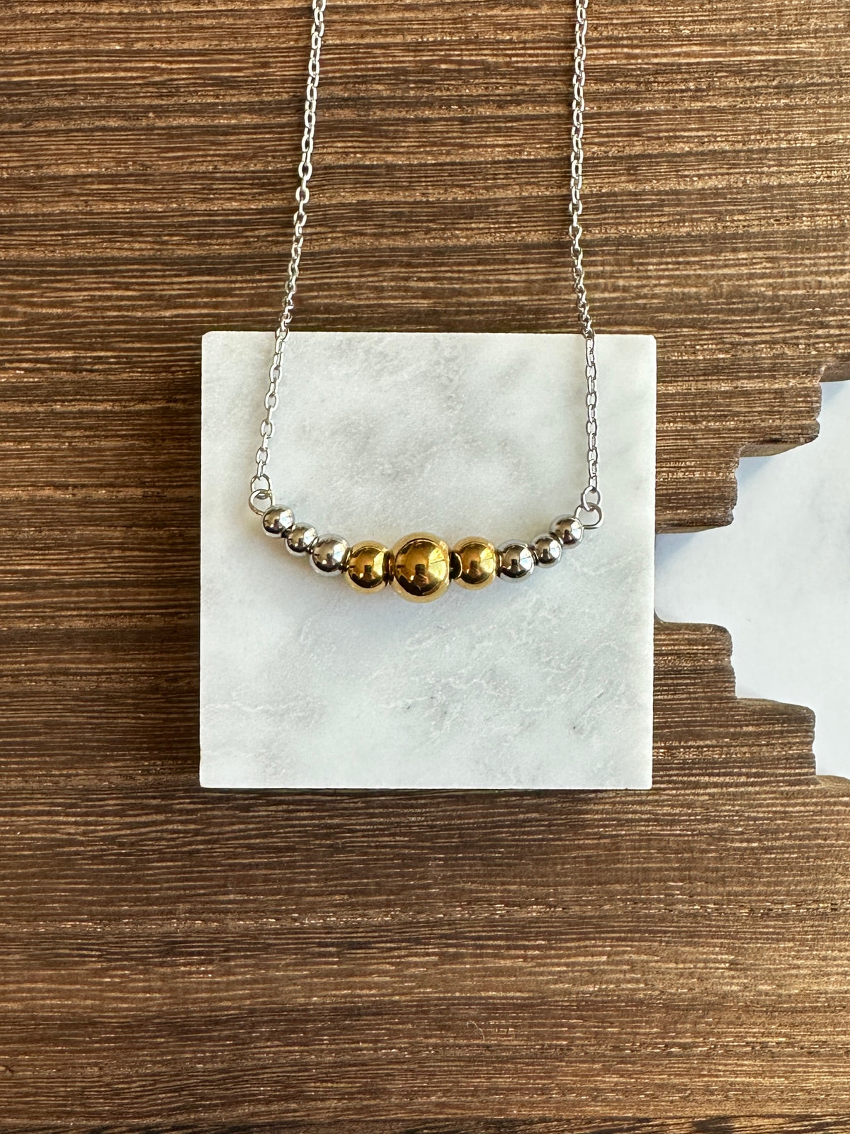 Mixed Metal Graduated Stainless Steel Western Pearl 1.5 inch Bar Necklace 16 inch Red Saguaro Jewelry by Cimarron Red Saguaro Trading Post