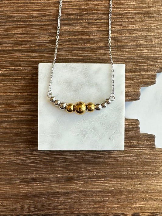 Mixed Metal Graduated Stainless Steel Western Pearl 1.5 inch Bar Necklace 16 inch Red Saguaro Jewelry by Cimarron Red Saguaro Trading Post