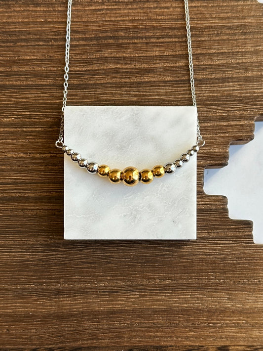 Mixed Metal Graduated Stainless Steel Western Pearl 2 inch Bar Necklace 16 inch Red Saguaro Jewelry by Cimarron Red Saguaro Trading Post
