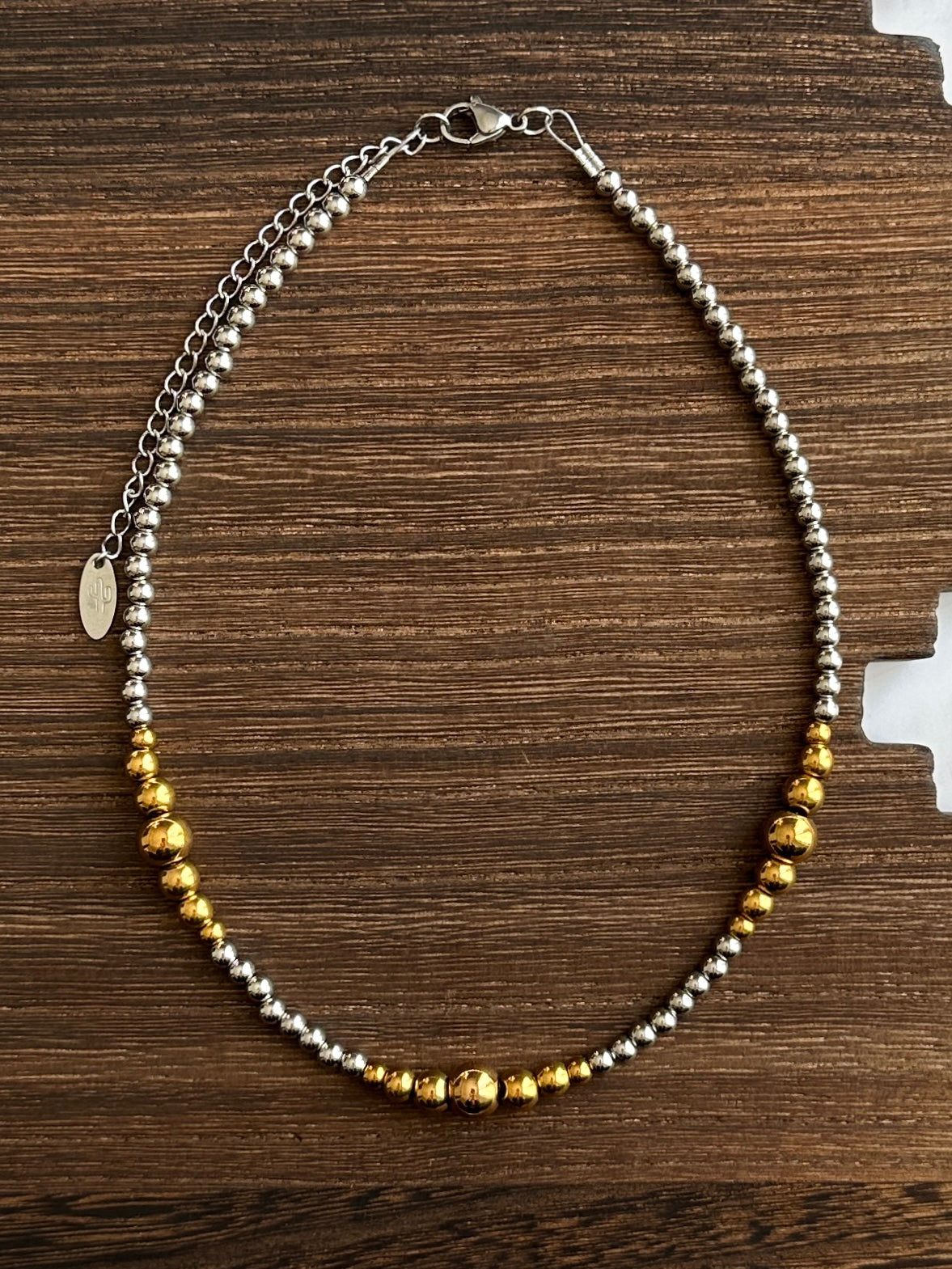 Mixed Metal Graduated Stainless Steel Western Pearl Choker Necklace 14 inch Red Saguaro Jewelry by Cimarron Red Saguaro Trading Post