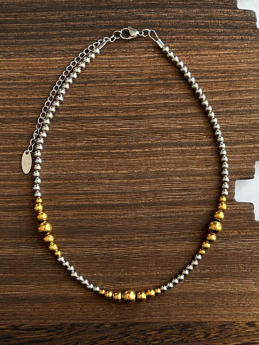Mixed Metal Graduated Stainless Steel Western Pearl Choker Necklace 14 inch Red Saguaro Jewelry by Cimarron Red Saguaro Trading Post